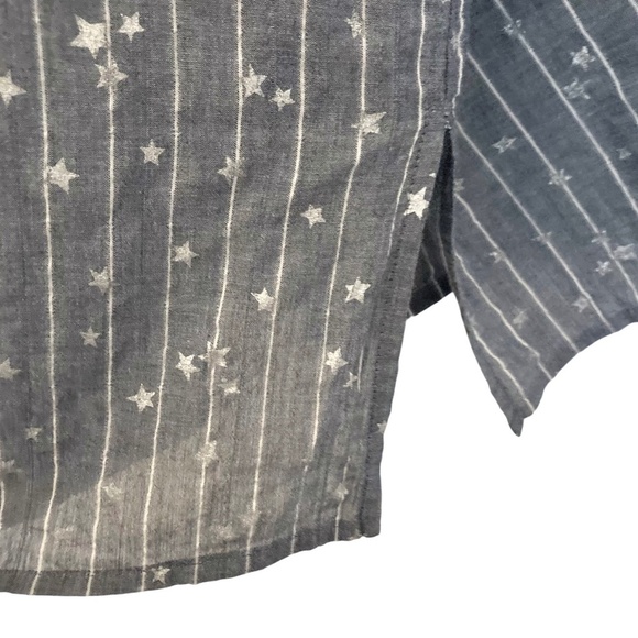 JOHNNY WAS WORKSHOP Stars & Stripes Lace-Up Top Gray Chambray Boho - Picture 12 of 13